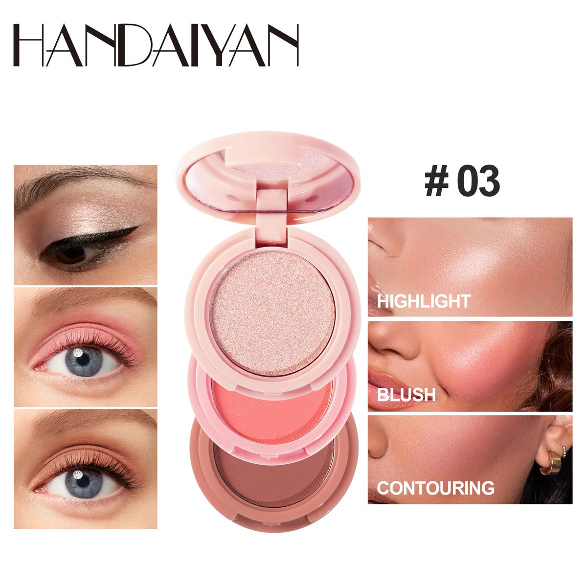 3-in-1 Makeup Palette Contour Blush Highlighter Face Powder for Professional Use