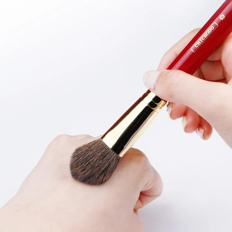 Luxury Makeup Brush for Blush - Soft Animal Hair Precision Brush, Red Rose Series 014