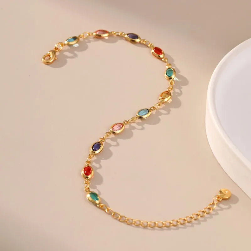 Colorful Rhinestone Beaded Bracelet for Women - Gold Plated Party Jewelry