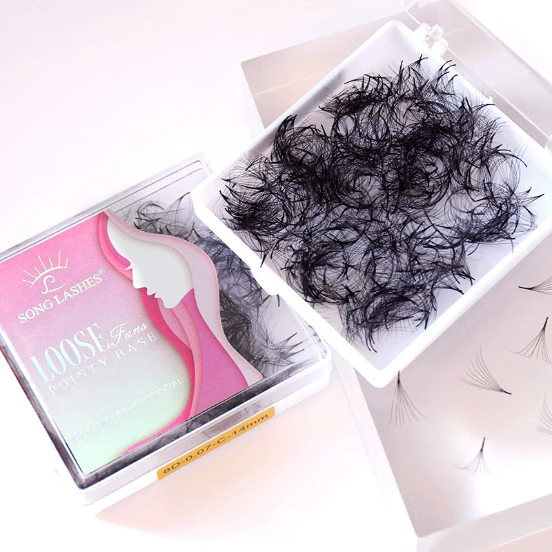 Pointed Base Premade Fan Eyelash Extensions 6D Long Stem Volume Lashes
