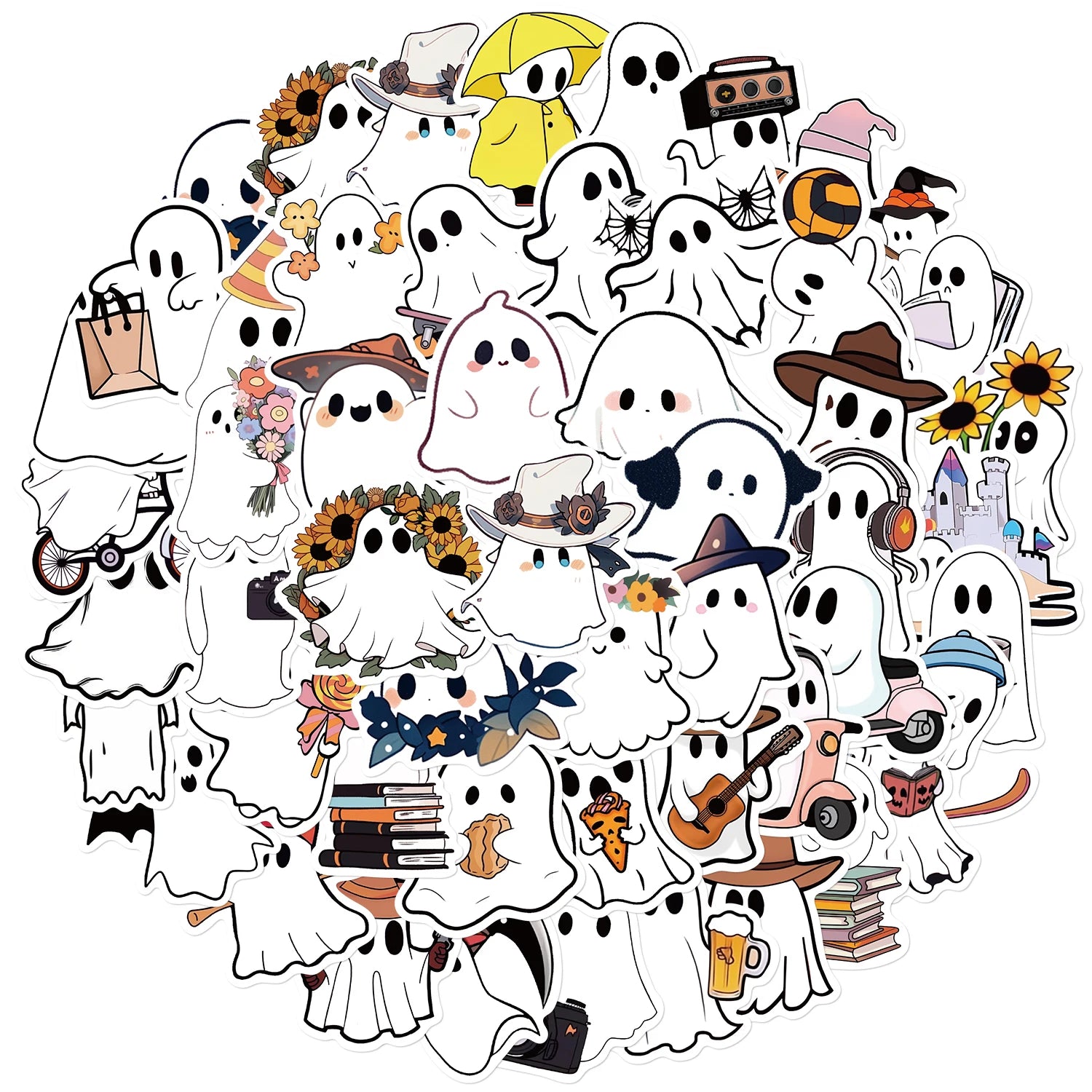 50PCS Ghost Stickers for Halloween Notebook Laptop Luggage Scrapbook Phone