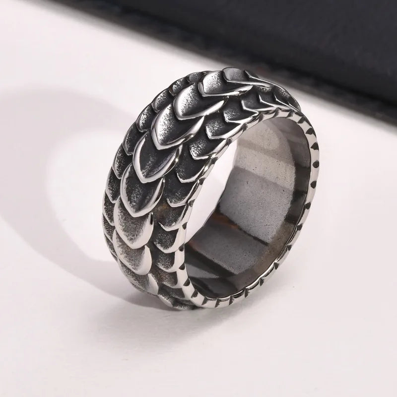 Dragon Scale Anxiety Ring for Men & Women Stainless Steel Fidget Ring Silver