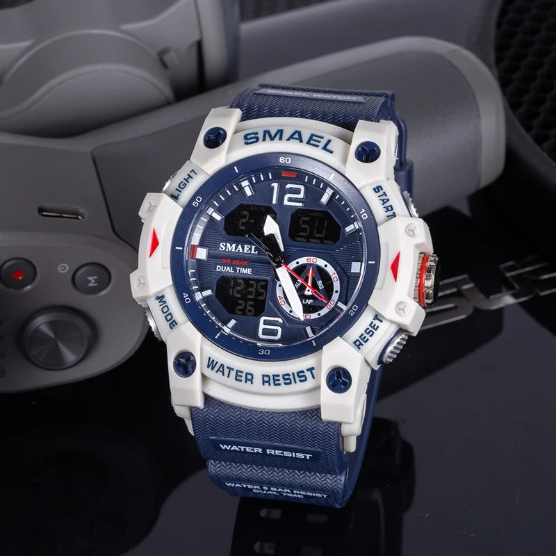 Digital Sport Watch for Men LED Dual Time Waterproof Military Wristwatch