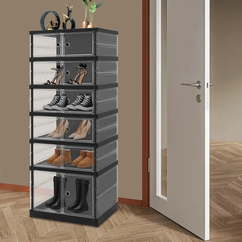 Foldable Shoe Storage Cabinet with Magnetic Doors, Space-Saving Organizer Rack