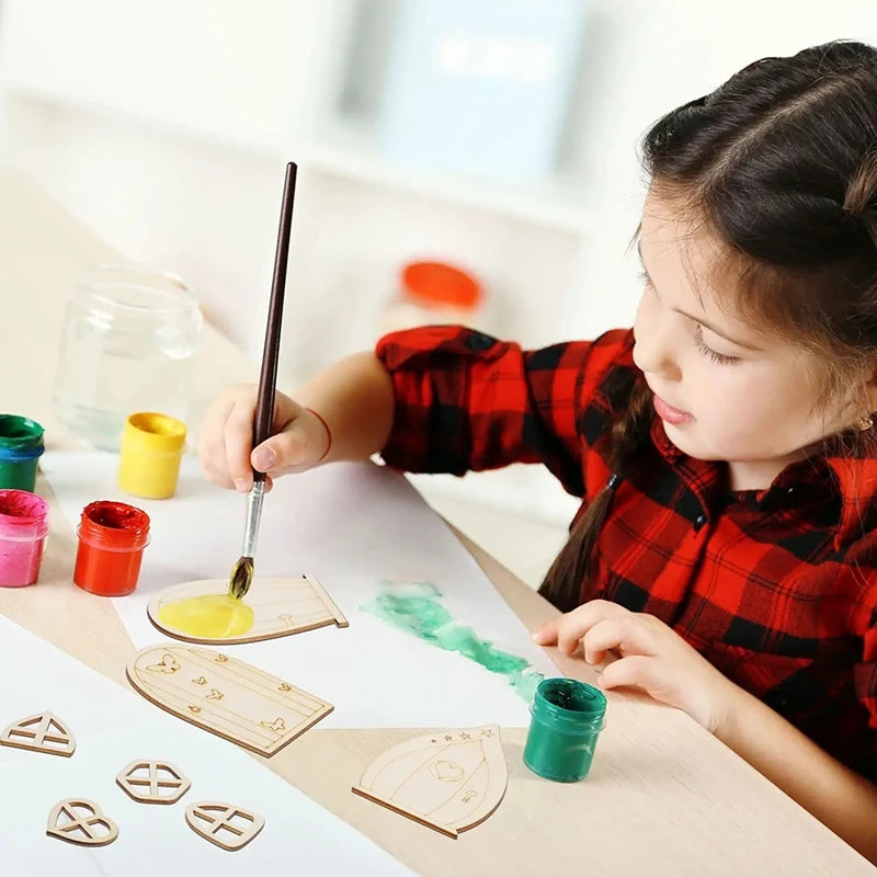 Wooden Fairy Door Craft Set for DIY Home Garden Decor - 6 Pieces