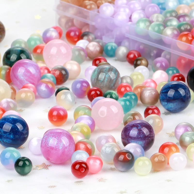 Imitation Cat Eye Round Beads for Jewelry Making - 8-20mm, Assorted Colors, 100pcs