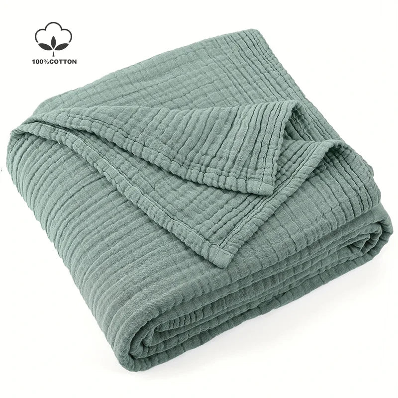 Lightweight Cotton Throw Blanket for Couch & Bed - 6-Layer Boho Style Large Summer Cover