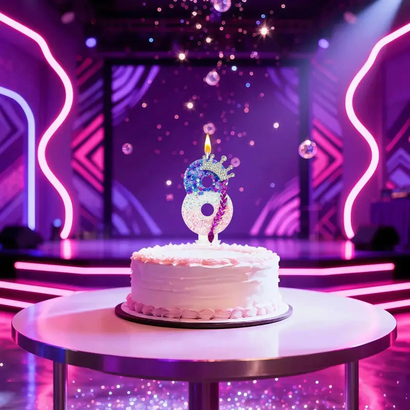 Number 0-9 Birthday Candle Set Pink Purple Gradient Sparkly Cake Topper