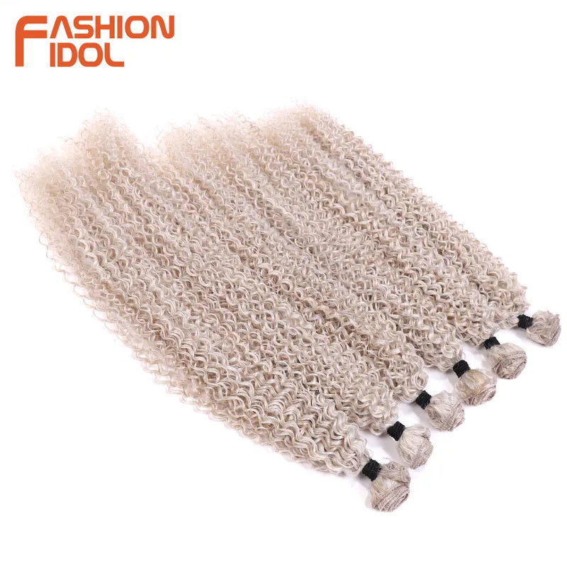 Kinky Curly Synthetic Hair Extensions Bundles - Ombre Blonde, 20-24 Inch, High Temp Fiber, 6 Pack