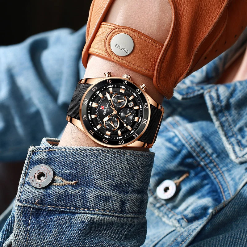 Men's Waterproof Sport Chronograph Watch with Quartz and Automatic Date