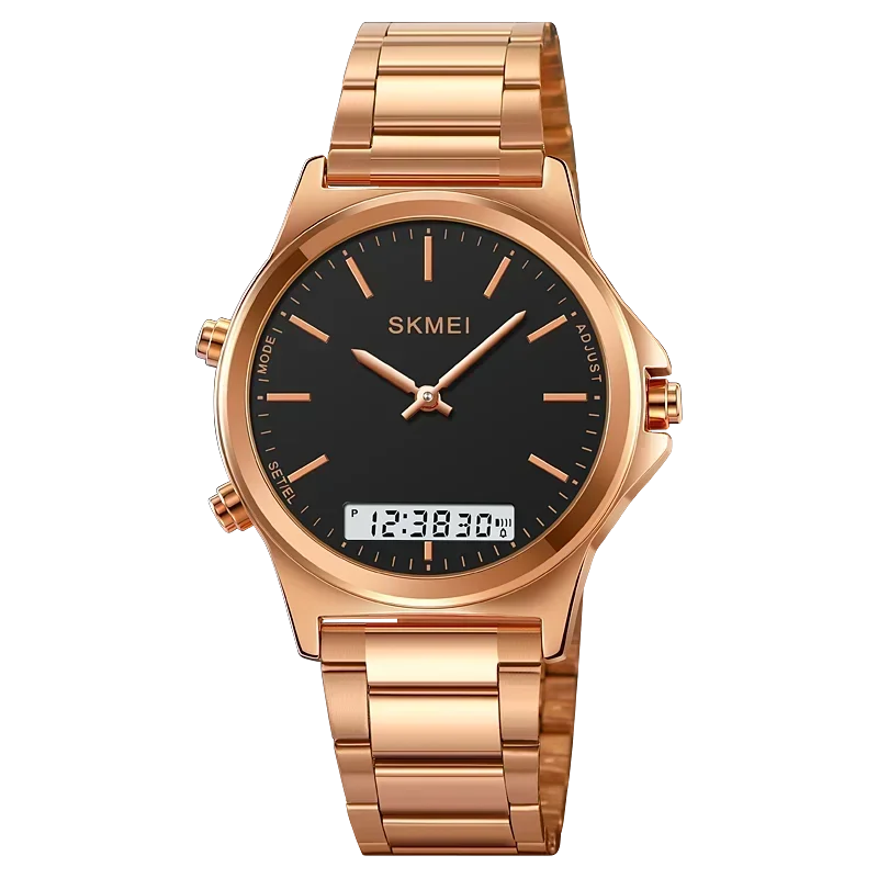 Digital Quartz Sport Watch for Men Waterproof Stainless Steel Dual Display