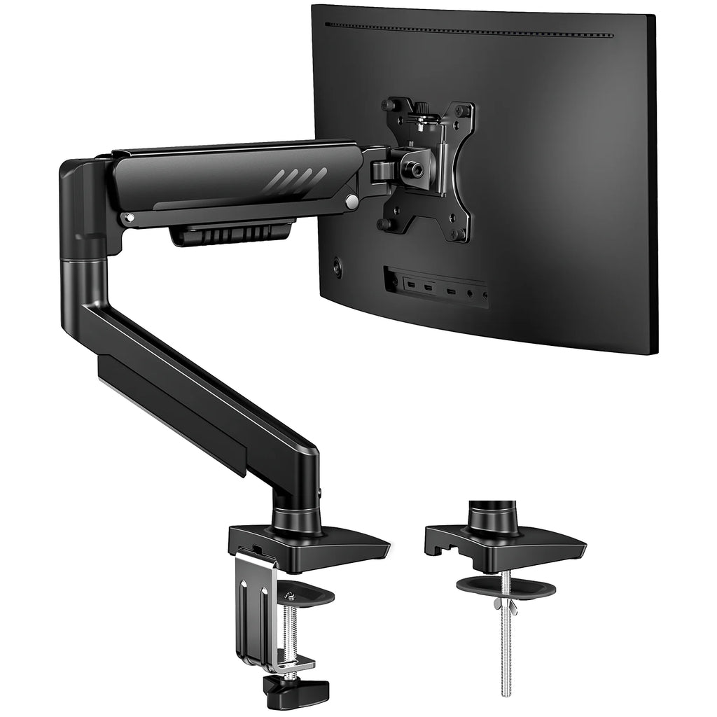 Adjustable Monitor Arm for 13-34 Inch Screens, Gas Spring Desk Mount, VESA Compatible, Clamp or Grommet Base