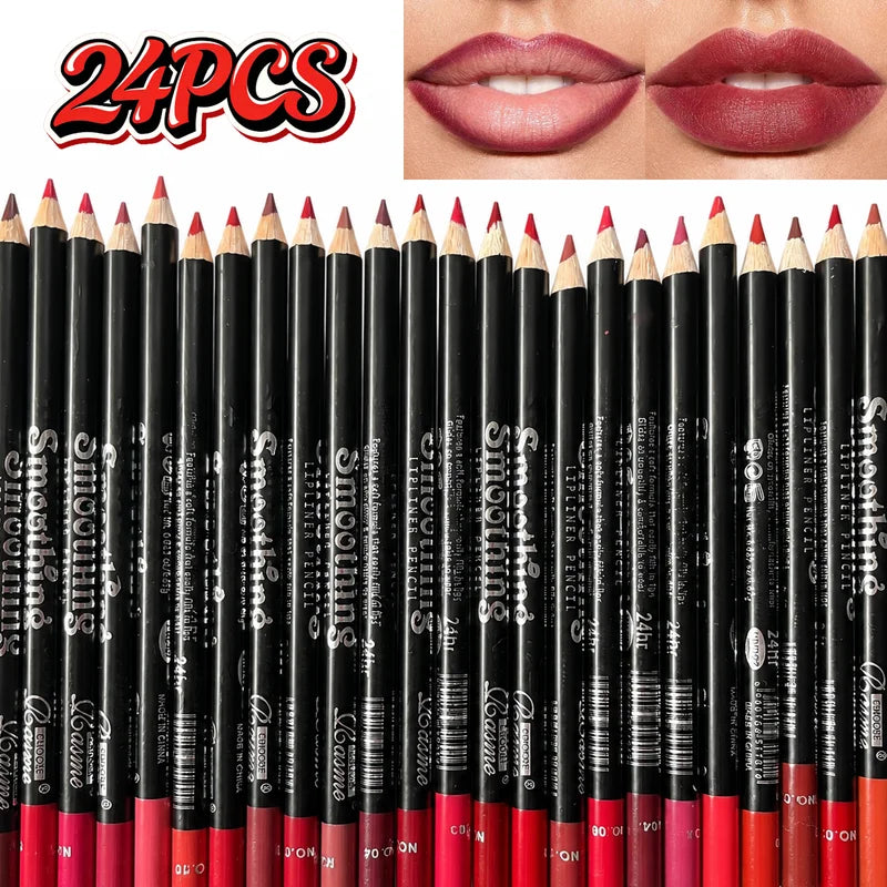 Matte Lip Liner Pencil Set Waterproof Long Lasting Nude Red Brown Lip Makeup Kit