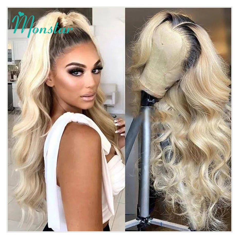 Human Hair Wigs 13x6 Lace Frontal Ombre Blonde & Dark Root Options