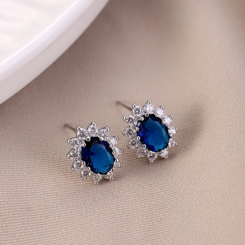 925 Sterling Silver Earrings with Blue Crystal Zircon for Women Wedding Engagement Jewelry