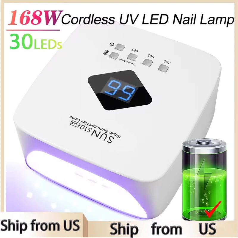 Rechargeable UV LED Nail Lamp 168W with LCD Display & Auto Sensor for Gel Curing