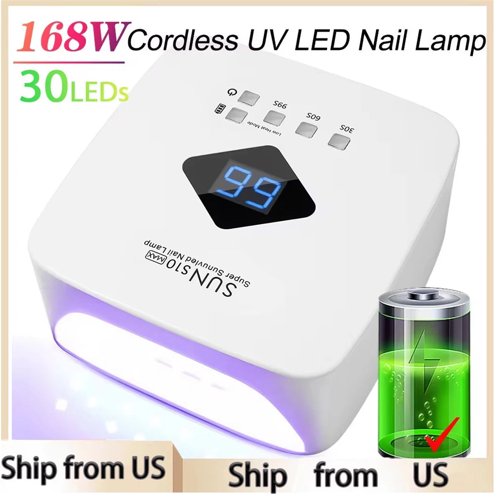 Rechargeable UV LED Nail Lamp 168W with LCD Display & Auto Sensor for Gel Curing