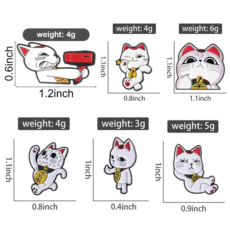 Anime Cat Enamel Pin with Hair Dryer & Lucky Middle Finger Brooch - Gift Jewelry