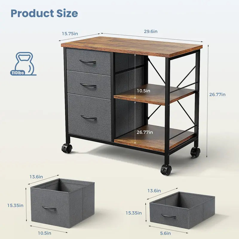 Movable Living Room Storage Cabinet with Fabric Drawers and Steel Frame - Multiple Colors