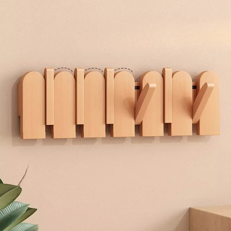 Wall-Mounted Wooden Clothes Hanger Rack Space Saving Coat Hooks Entryway Organizer