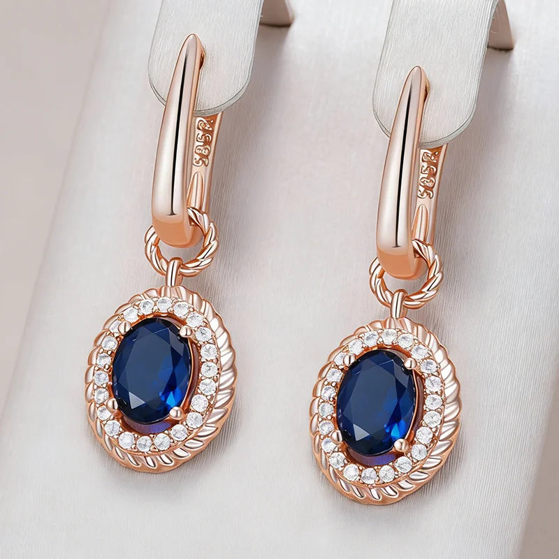 Blue Natural Zircon Dangle Earrings for Women Rose Gold Jewelry Party Wear