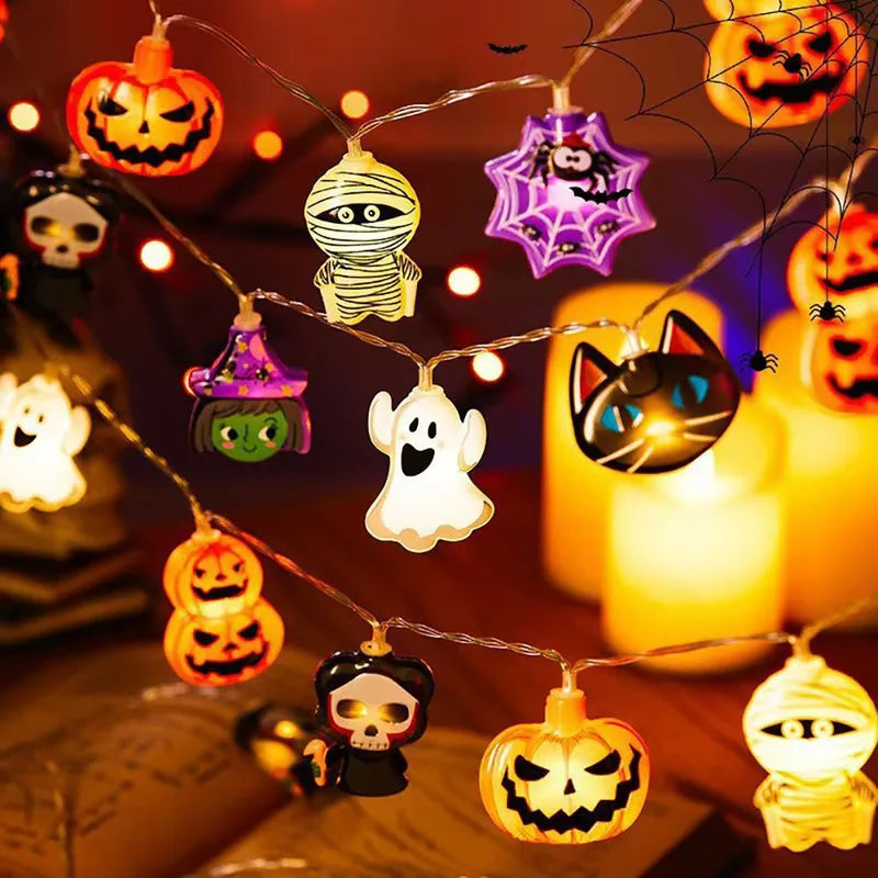 Halloween LED String Lights Pumpkin Ghost Spider Web Outdoor Lantern Decorations