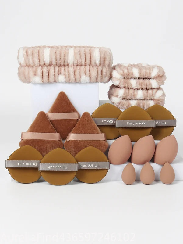 18-Piece Makeup Accessory Set with Sponges Headbands and Wrist Bands - Color Variants