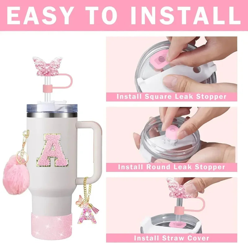 9PCS Cup Accessory Set for Stanley 30oz 40oz - Silicone Cover, Straw, Charm, Stickers