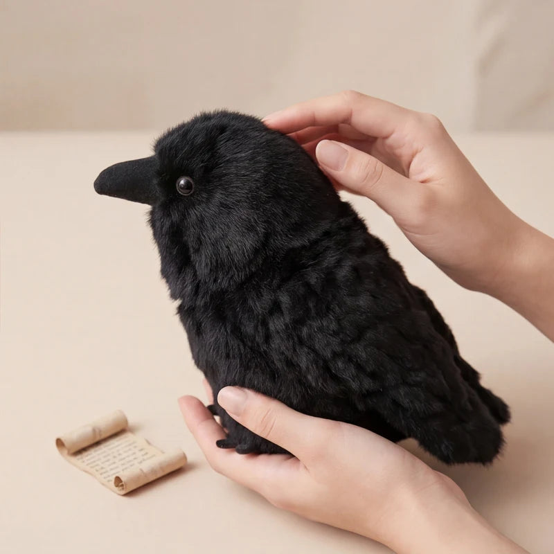 Kawaii Black Crow Plush Toy - Realistic Bird Soft Doll for Kids & Adults
