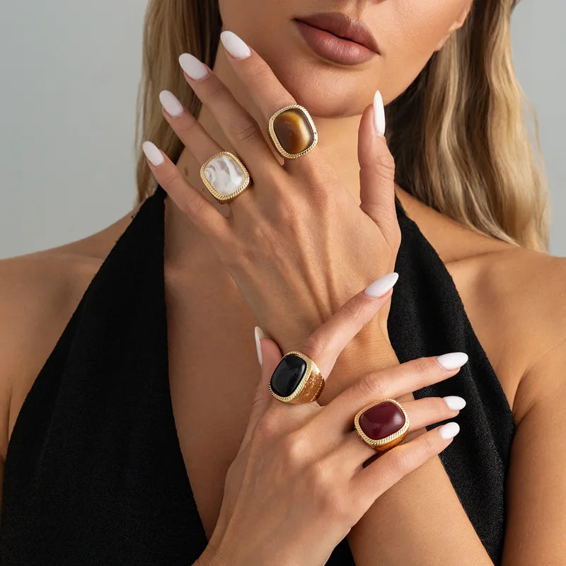 Colorful Geometric Open Rings for Women & Men - Chunky Square Jewelry
