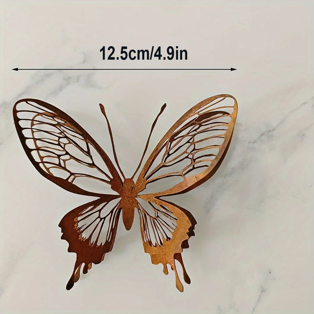 Metal Butterfly Garden Sculpture - Rustic Outdoor & Indoor Yard Decor, Open Wing Design