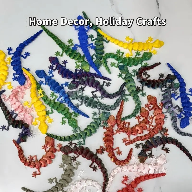 Colorful 3D Printed Movable Joint Lizards Reptile Desktop Ornaments - Set of 20