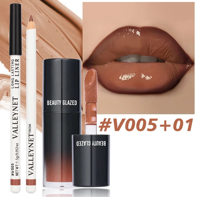 Matte Velvet Lip Liner & Lip Gloss Set with Lip Oil - Long Lasting Waterproof Lip Makeup