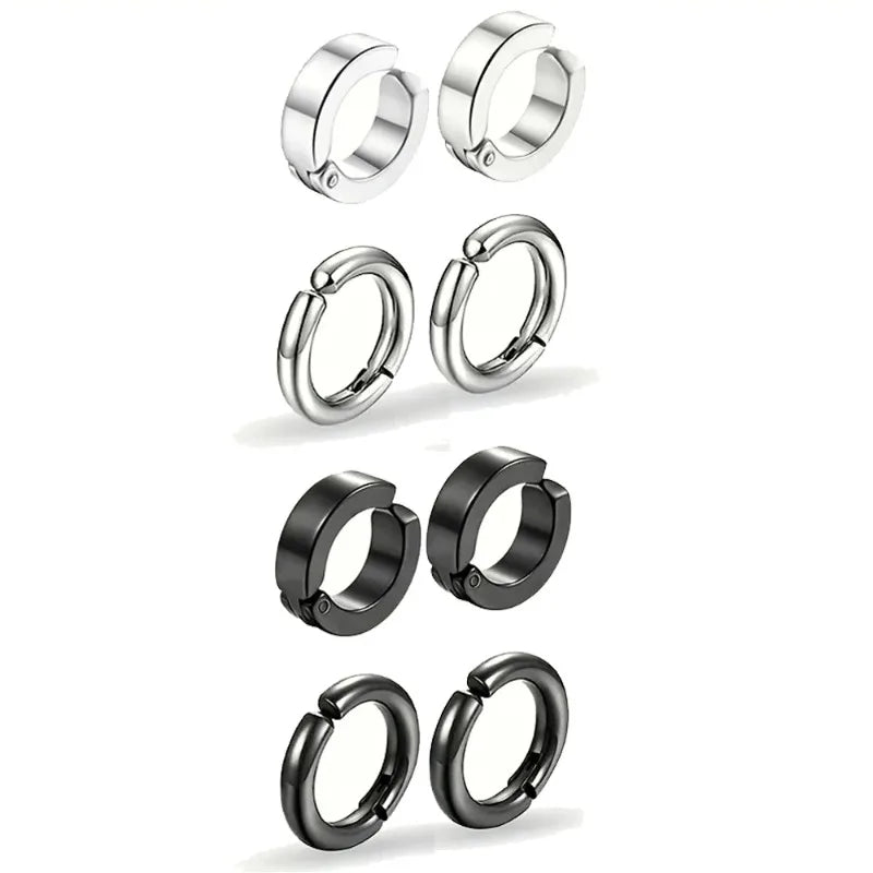 Piercing-Free Punk Style Ear Clip Set - Stainless Steel Circle Cuffs, Trendy Jewelry Gift