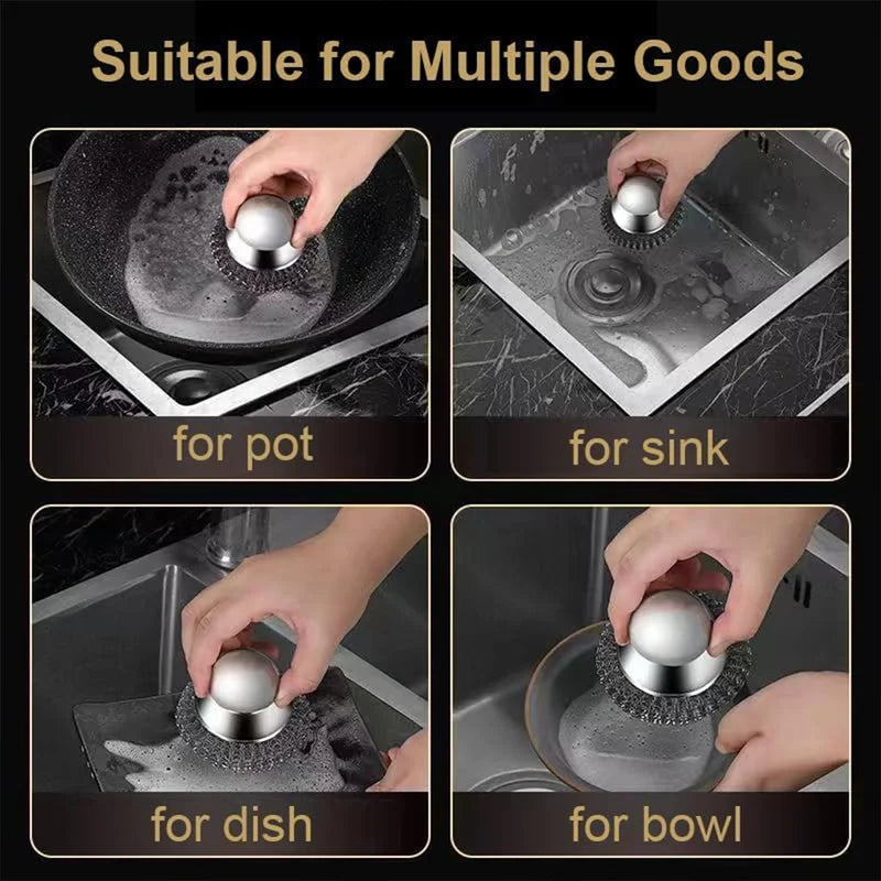 Stainless Steel Kitchen Washing Brush Set with Handle for Dishes Pots & Pans