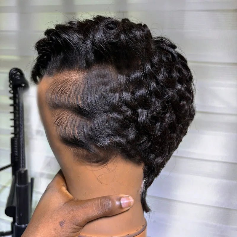 Short Pixie Wigs for Women - 6 Inch Curly Wave Human Hair, Glueless & Dense