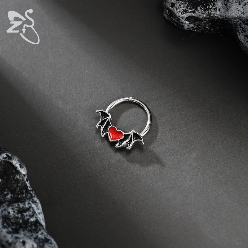 Unisex Punk Stainless Steel Nose Ring Septum Cartilage Body Jewelry - Pumpkin Bat
