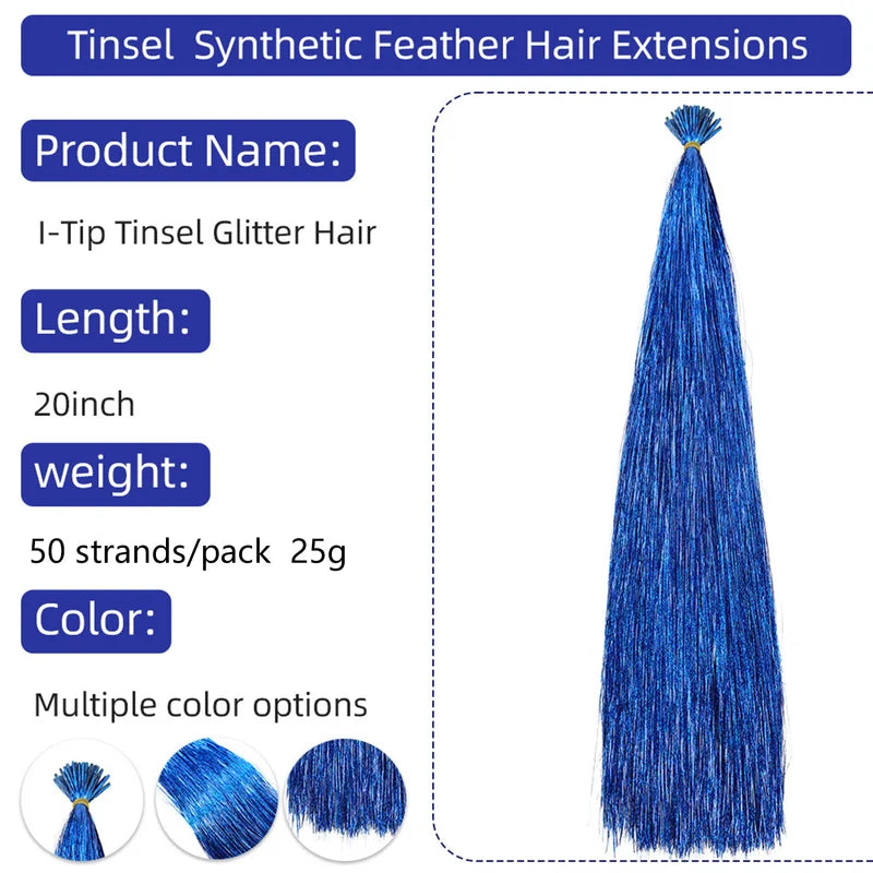 Synthetic Tinsel Hair Extensions Glitter Fairy Hairpieces for Women & Girls - 50pcs