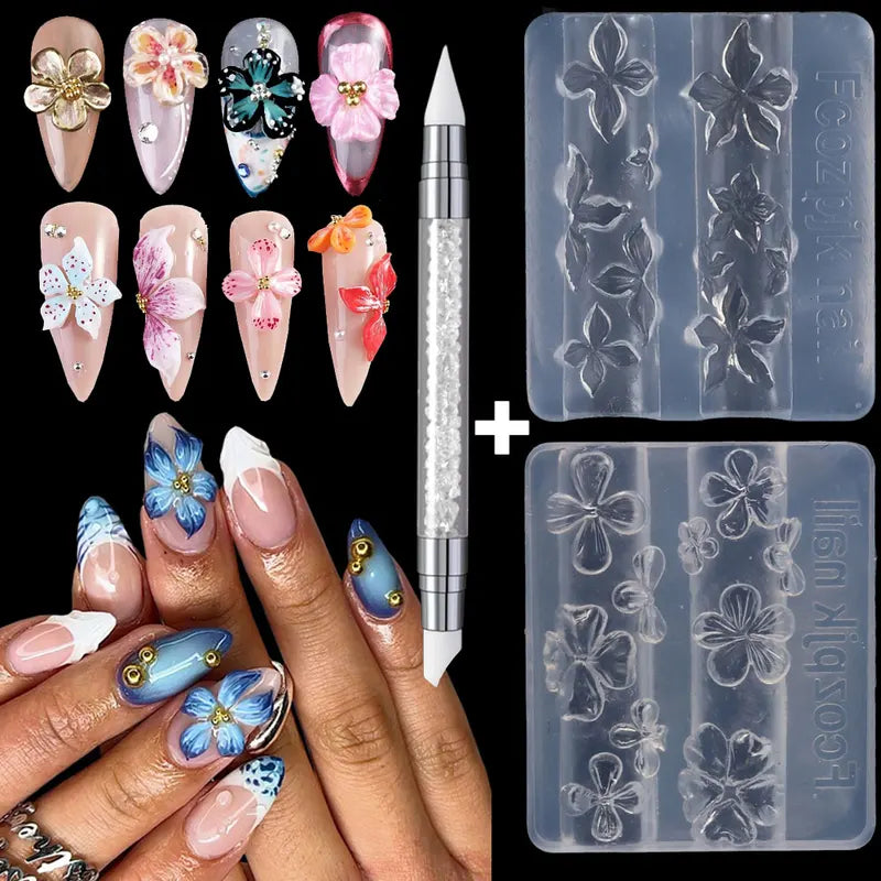 Relief Lily Flower Nail Carving Mold 3D Silicone Templates for Resin Epoxy Art