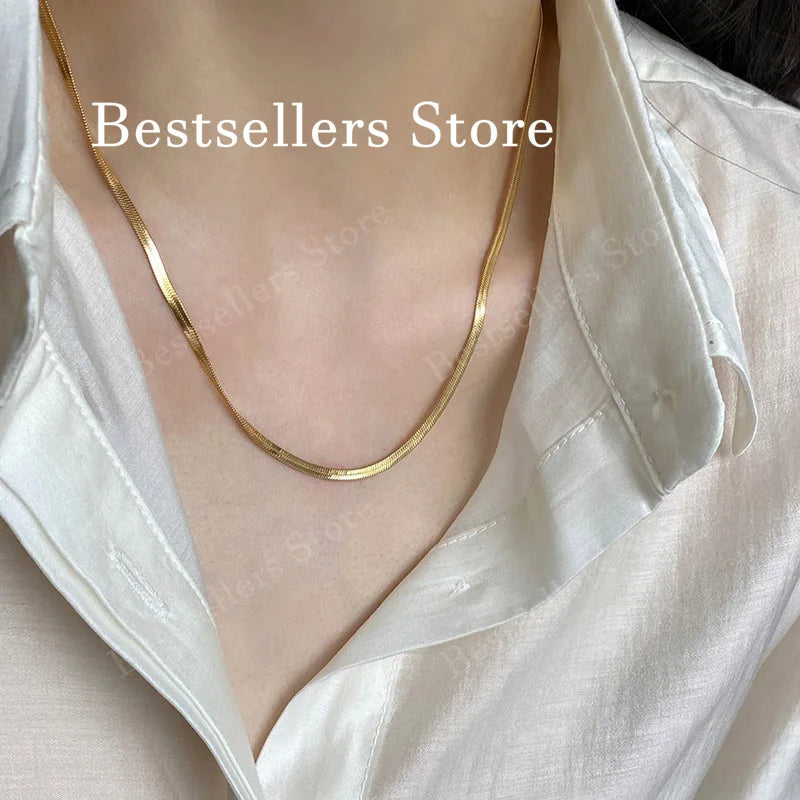 Sterling Silver 18K Gold Plated Chain Necklace 4mm Blade Adjustable Length
