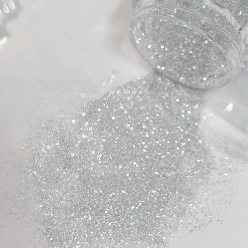 Sparkly White Sugar Nail Glitter Powder for DIY Christmas Manicure - Silver Reflective Decorative Dust