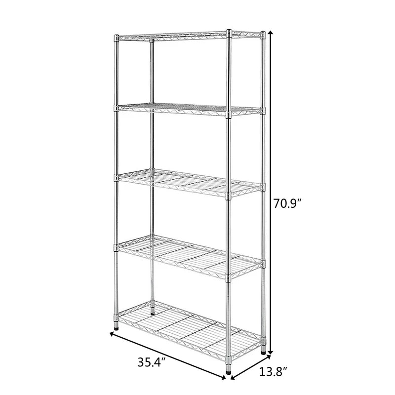 5-Tier Metal Wire Storage Shelves with Chrome Finish for Kitchen & Living Room