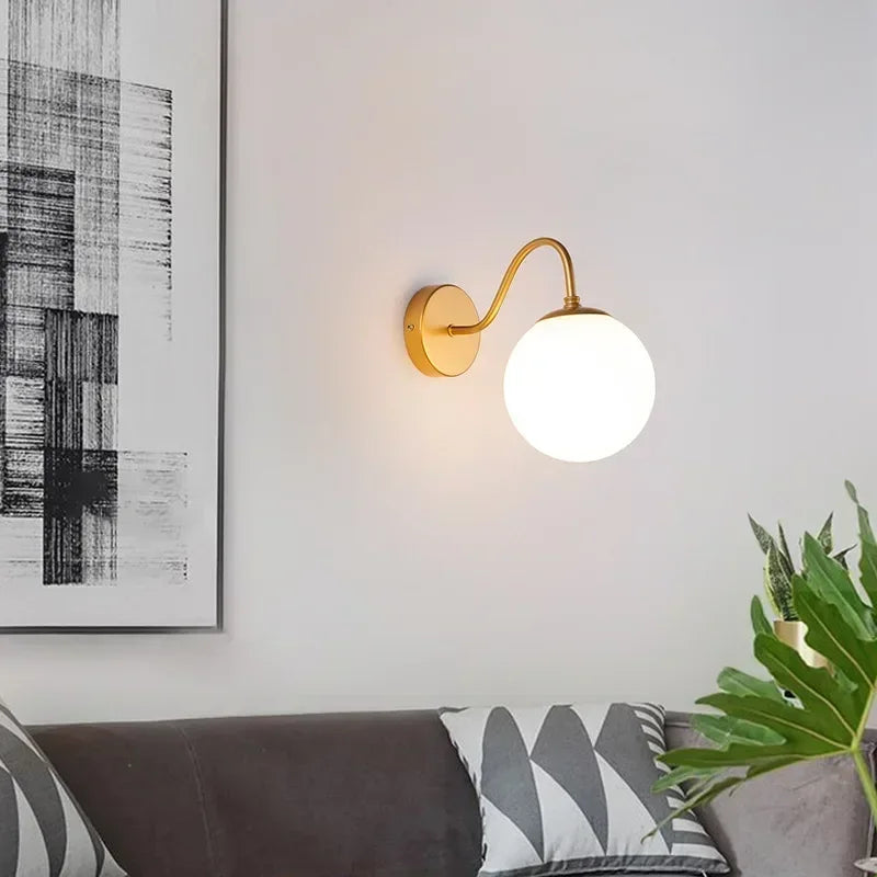 Modern LED Wall Lamp with Glass Shade for Living Room Bedroom Hallway - Gold Wall Sconce