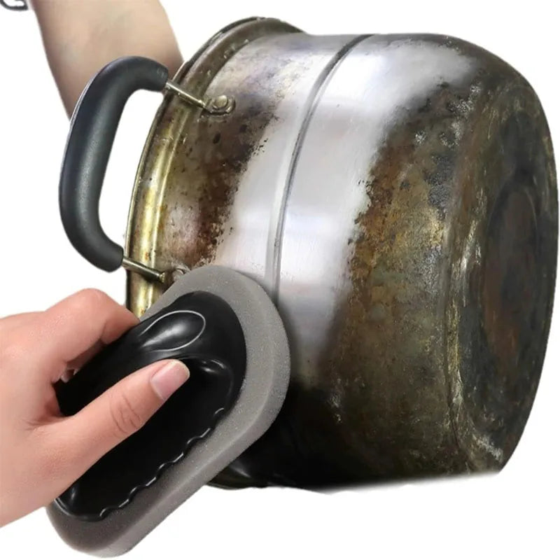Magic Emery Sponge Brush with Handle - Reusable Kitchen & Pot Cleaner