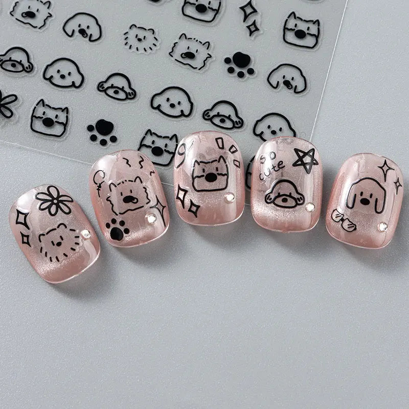 4-Pack Cute Cartoon Nail Art Stickers for DIY Manicure, Kawaii Flower and Animal Designs