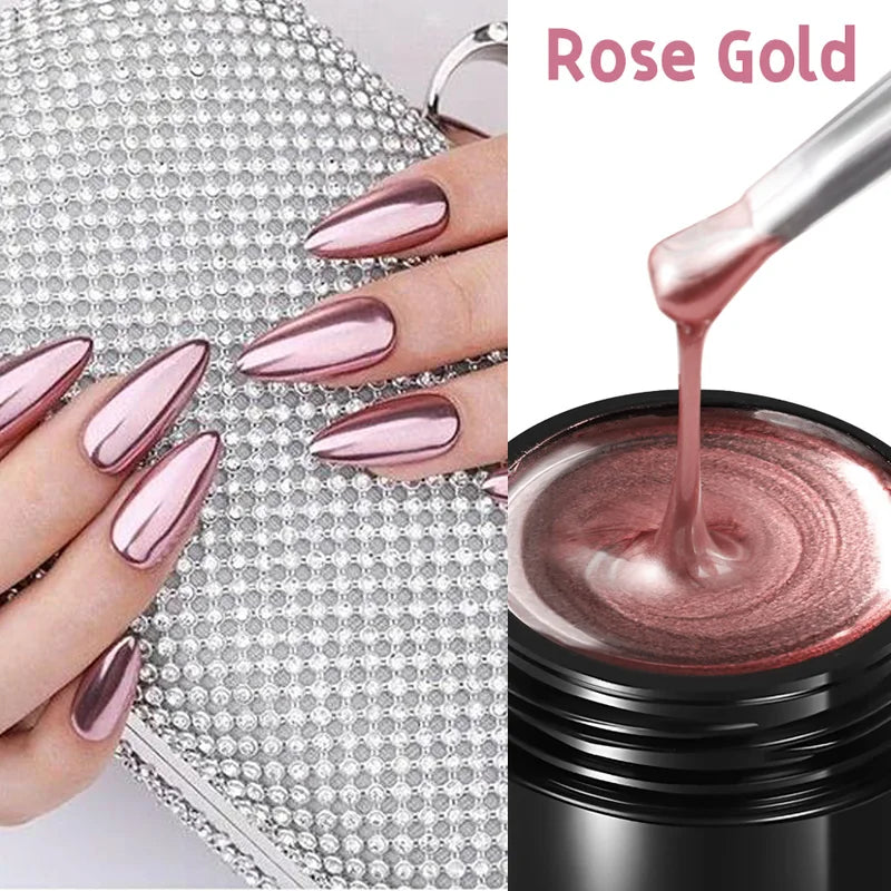 5ml Metallic Chrome Gel Polish Set - Gold Silver Rose Gold Mirror Nail Art