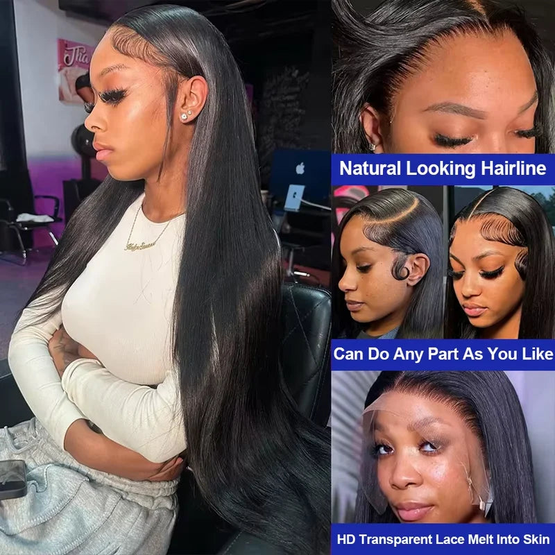 Long Human Hair Wigs 40 Inch Bone Straight HD Transparent Lace Front Wig for Women