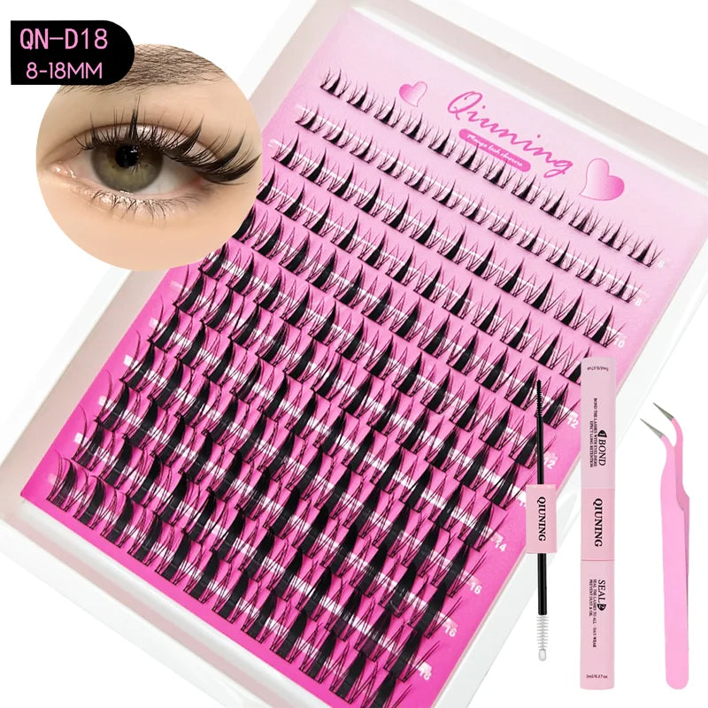 DIY Cat Lash Clusters Kit with Bond & Seal - Mixed Tray for False Eyelash Extensions