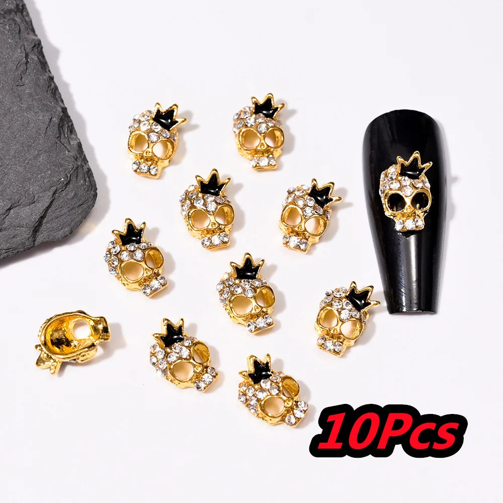 10Pcs Glitter Cross Nail Charms - Silver & Gold 3D Nail Art Decorations