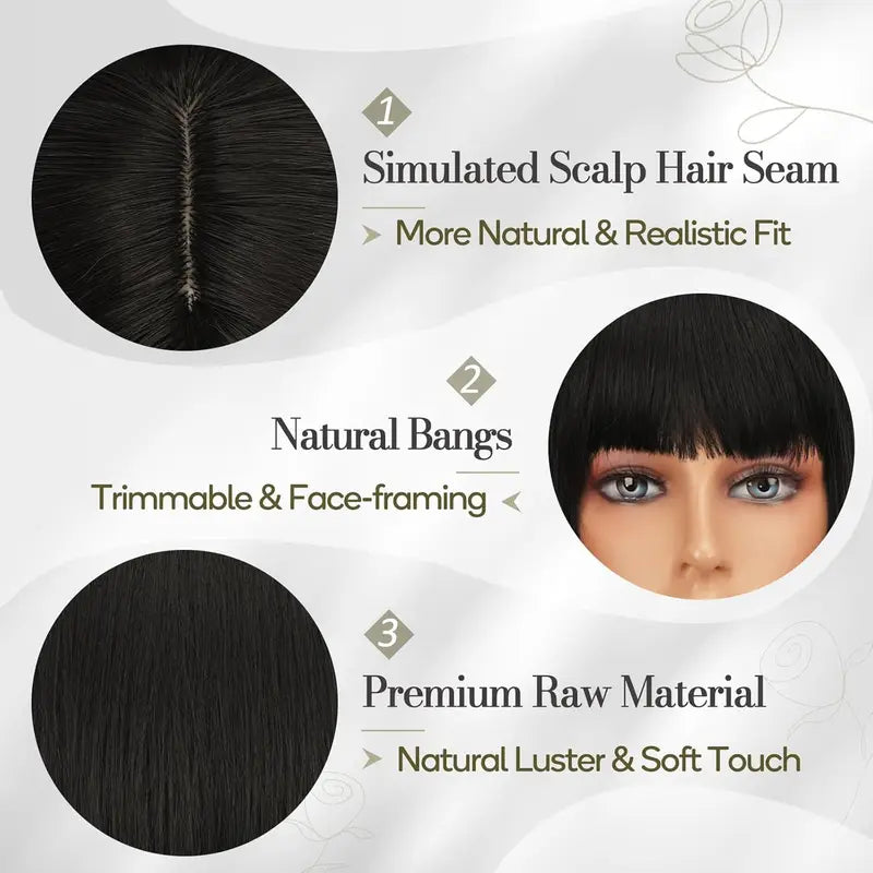 Short Bob Wig for Women - 12 Inch Synthetic Hair with Bangs, Natural Look, Halloween & Costume Hair
